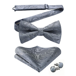 HISDERN Комплект краватки, нагрудного хустинки та запонок для чоловіків з візерунком павазь, з гачком, регульована, вже зав'язана, для весілля, свят, Різдва, Хелловіну, колір A2-Anthrazit