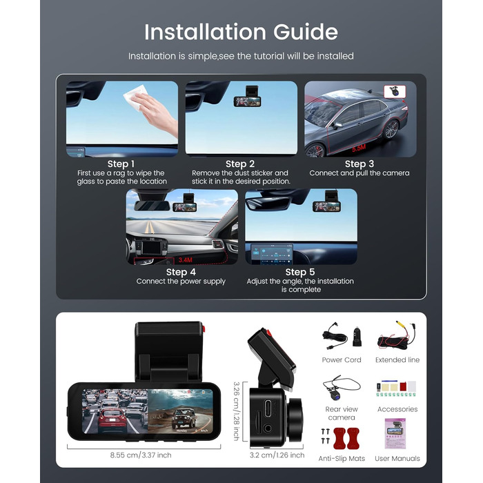 Автомобільний відеореєстратор 360° 4-канальний FHD 1080P (передній, задній, лівий, правий), 3