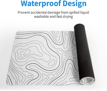 Мат для миші Japanische e Meereswelle, абстрактний дизайн, 80x20 см, хвиля, нековзна гумова основа, великий килимок для миші, для офісу та дому (біла топографічна лінія)