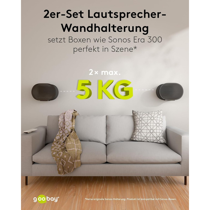 Настінний кронштейн-підставка для колонки Sonos Era 300 від Goobay, чорний, висота 71 см, з кабелеменеджментом, витримує до 3 кг