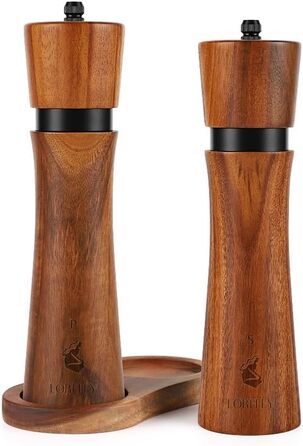 Дерев'яна мельниця для солі та перцю LORELEY® Mittelrhein Germany з керамічним механізмом – з підставкою та пензлем – у подарунковій коробці. Ідеальний подарунок на весілля або новосілля (Deluxe з нержавіючої сталі)