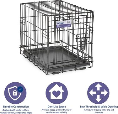 Кія для собак Midwest Homes for Pets Modell 1518, чорна, 46x31x36 см. З піддоном, перегородкою та захисними ніжками