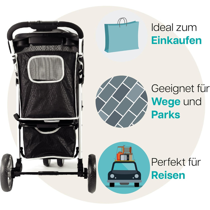 Візок для собак Innopet Monaco чорний з клямкою – універсальний візок для котів та собак, з дощем, складаний, знімний кошик, поворотне переднє колесо