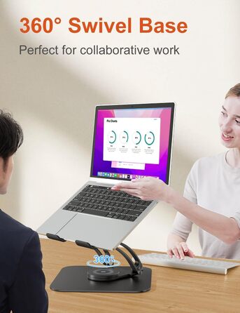 Adjustable Laptop Stand with 360° Swivel Base - Ergonomic Laptop Riser for Desk & Standing Use - Fits 10-17