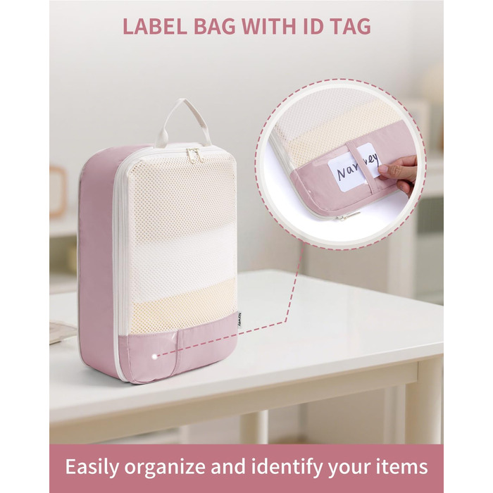 Набір органайзерів для валізи Narwey (6 шт.) - кубики для пакування з компресією, бежевий. Організація подорожей та зручне пакування речей.