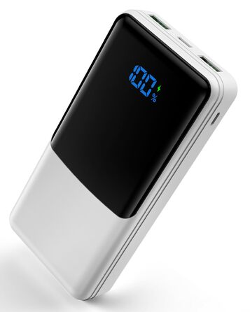Повербанк Power Bank 27000mAh з швидкою зарядкою USB-C PD 20W, зовнішній акумулятор для iPhone та Samsung з LED-дисплеєм, 2 входи та 3 виходи (Білий)