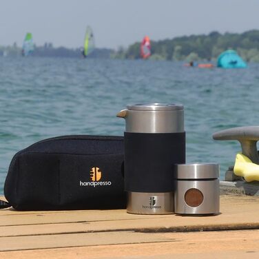 Handpresso - Travel Press with Bag | 0.35 Liters (2-3 Cups) | French Press Stainless Steel | Double-Walled Insulated Coffee Press | Thermo French Press Small for Camping or Travel