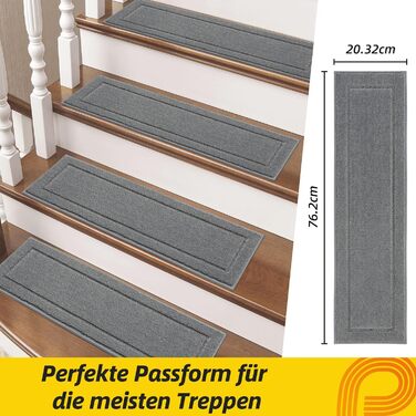 Килимок для сходів JSEI, антиковзкий, набір з 4 шт., 20.3 x 76.2 см, 100% поліестер, TPE-підкладка, сірий