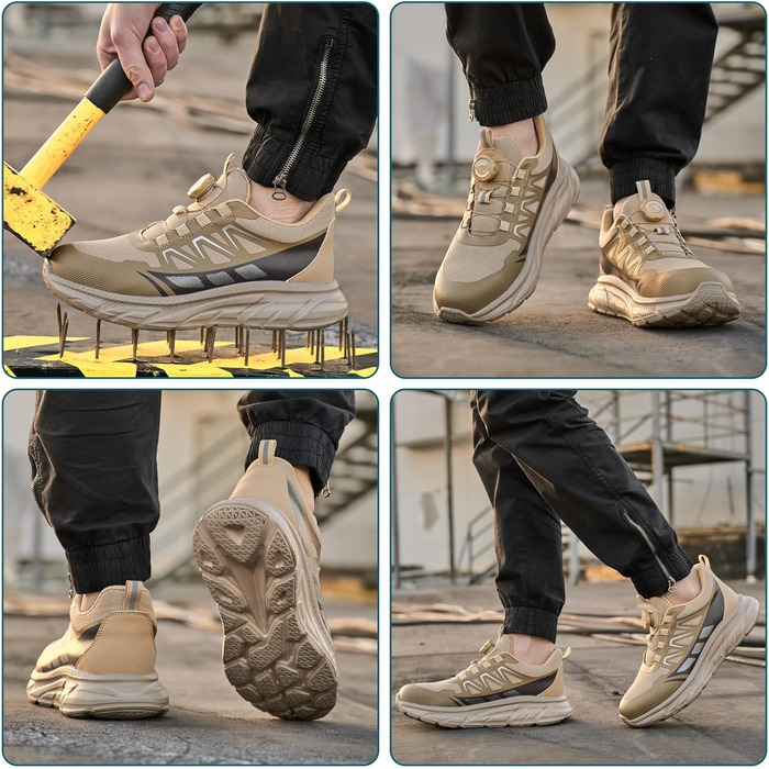 Робочі черевики для чоловіків та жінок. Зручні, дихаючі, з металевим носком. Індустріальні черевики для роботи з пряжками та шнурівками (41 EU, Хакі)