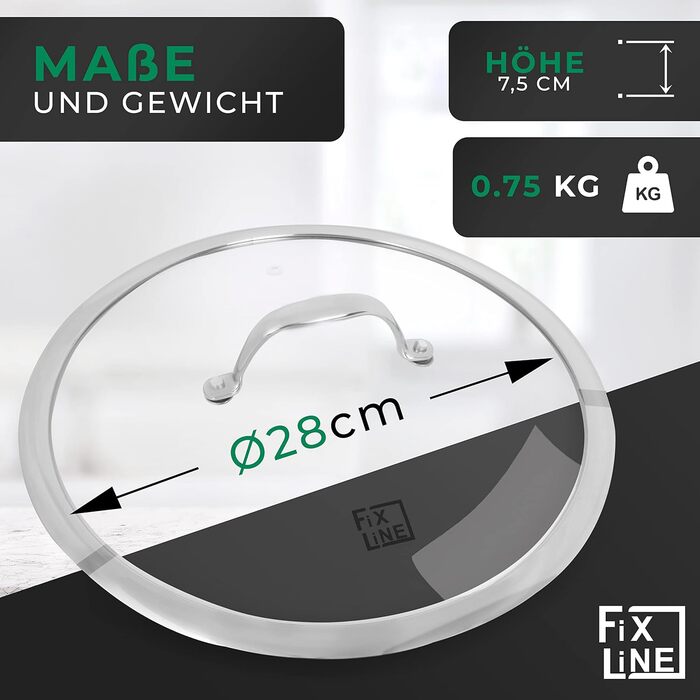 FIXLINE® Сковорода Black Forest 28 см - антиадгезійне покриття без PTFE - для всіх типів плит (в т.ч. індукційних) - придатна для духовки до 230°C - легке миття - ідеальна ідея для подарунка (кришка, 28 см)