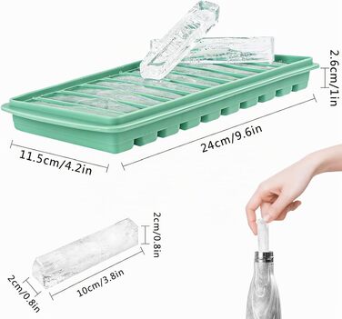 Силіконова форма для льоду LessMo з кришкою, BPA-free, 10 відсіків, для коктейлів та віскі, зелена (2 шт)