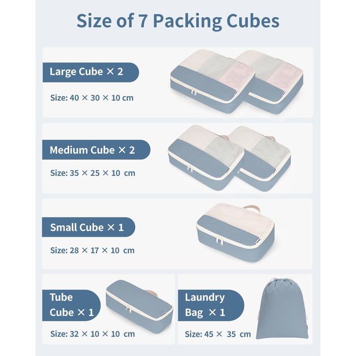 Набір органайзерів для валізи Narwey 7 шт., Packing Cubes для подорожей, рюкзаків, валіз (смугастий, Y-граублау)