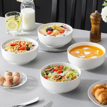 Набір з 4 великих порцелянових мисок MALACASA, 800 мл, для мюслі, супу, рамену, білий