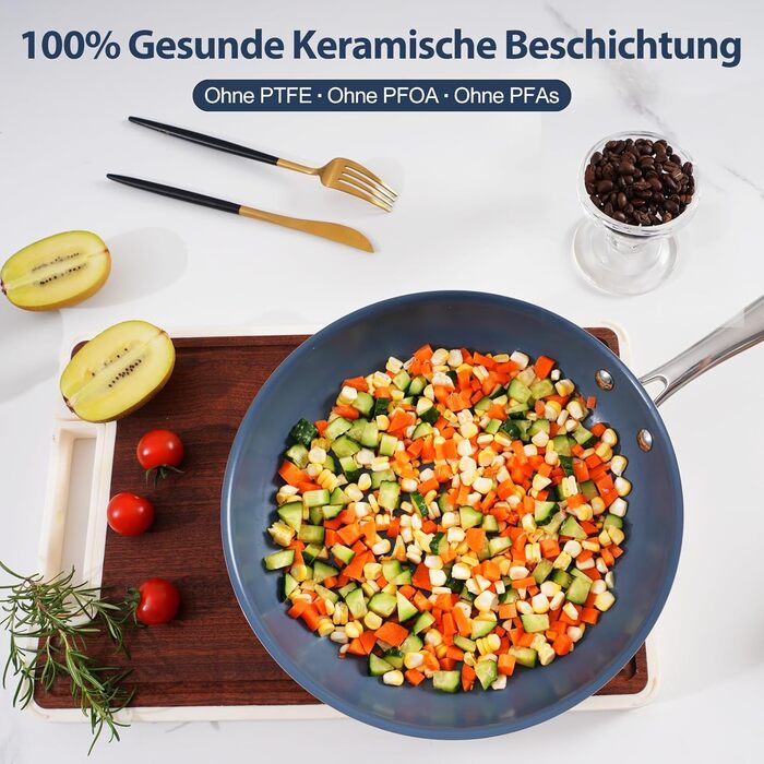 Сковорода з нержавіючої сталі з антипригарним покриттям Creamic, 26 см, для здорового харчування, сумісна з плитами Induktion, електричними та газовими