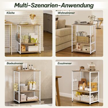 Kitchen Shelf, Microwave Shelf with 4 Hooks, Baking Shelf with 3 Tiers, Storage Shelf for Kitchen, Cafe, Living Room, Bathroom, 60 x 82 x 40 cm, Light Oak + White