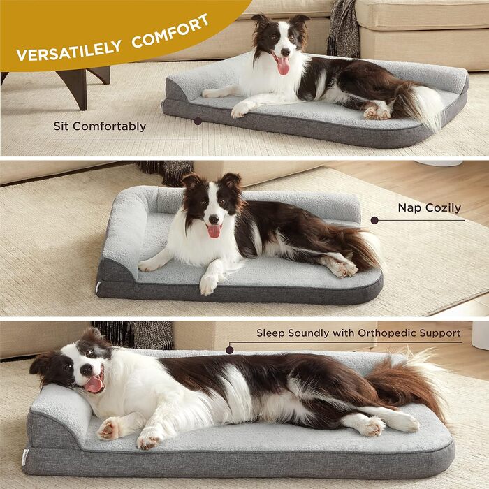 Orthopedic Dog Bed for Large Dogs - 106.6x76x16.5cm Dog Sofa with Egg-Crate Foam and Waterproof Liner, Cozy Washable Dog Couch Bed, Grey