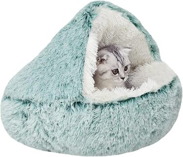 YAGE Soothing Cat Bed, Fluffy Plush Kitten Bed, Washable Anti-Anxiety Puppy Bed, Pet Bed for Small Dogs Soft Warm Donut Cat Sleeping Bag. No.: 015002802-0001 (M-50CM, green)