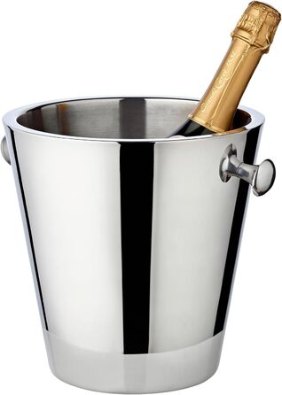 EDZARD Sparkling Wine Cooler Valencia - Stainless Steel - Bottle Cooler, Champagne Cooler incl. Stand - Drink Cooler for 1 Bottle - Bowl for Wine, Sparkling Wine & Ice Cubes - Wine Cooler Hammered with Handles (Smooth)