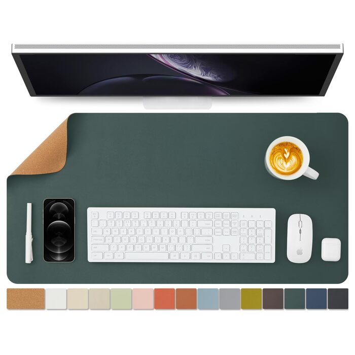 Килимок для миші та столу Kork 80x40 см, двосторонній, зелений - для офісу та дому
