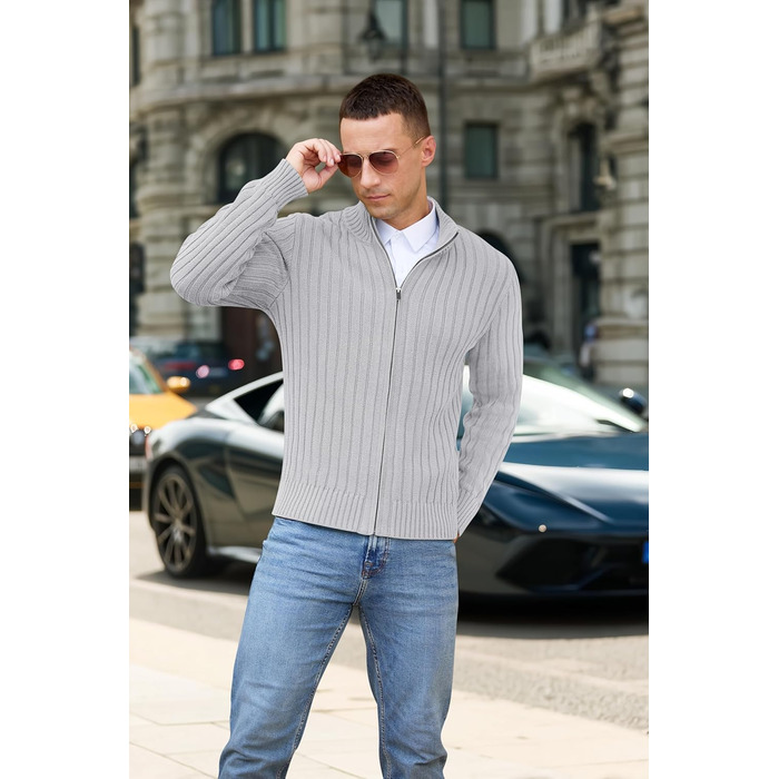 Чоловічий в'язаний кардиган NITAGUT з блискавкою, теплий, в'язаний пуловер, вінтажний стиль, колір темно-синій (XL, сірий)