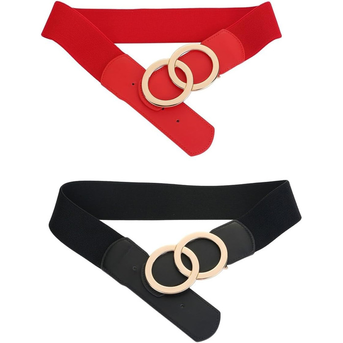 Жіночий еластичний пояс шкіряний 5 см, колір: чорний+червоний, розмір: 110-130 см, для суконь