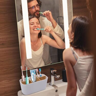 Тримач для зубних щіток з бамбуковими перегородками, органайзер для зубних щіток та пасти, для ванної кімнати, офісу, сім'ї, білий