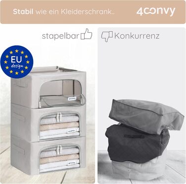 Складана коробка для зберігання одягу 4CONVY з блискавкою та металевим каркасом - покращений матеріал 2024 року. Коробка для постільної білизни, стабільна коробка для одягу, сірий колір, 3x24L