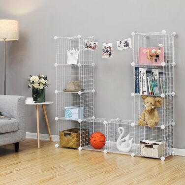SONGMICS Grid Panel Shelf, Storage System, Cube Shelf, Set of 12 Cubes, for Shoes, Books, Living Room, Bedroom, Expandable, 31 x 93 x 123 cm, White LPI34W