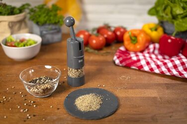 KUHN RIKON Salt and Pepper Grinder Ratchet Grinder, Manual Spice Grinder, Grey, Adjustable Ceramic Grinder