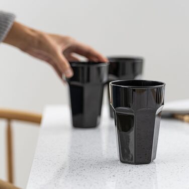 Set of 425 ml Cocktail Glasses, Set of 6 Long Drink Glasses, Colorful Glasses – Dishwasher-Safe Crystal Glasses Gigi Piano Black