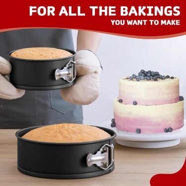 Форма для випічки знімним дном Huipinghu 22 см, антипригарне покриття, 1 мм вуглецева сталь, PFOA-free, сковорода 20,3 см, чорна