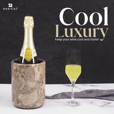 Radicaln Oceanic Marble Wine Cooler - Handcrafted Bar Accessory & Champagne Chiller - 16.5cm