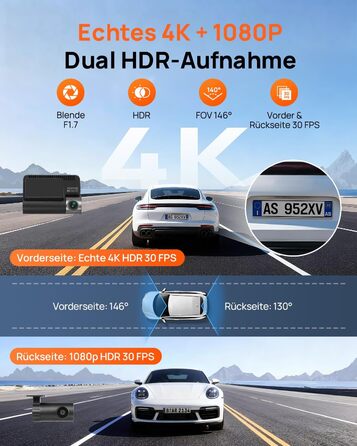 Автомобільний відеореєстратор 70mai A810S 4K HDR Dual Dashcam (передня та задня камери), Sony STARVIS 2 IMX678, Night Owl Vision, 4G LTE, ADAS, паркування 24/7, WiFi, 128GB Micro SD