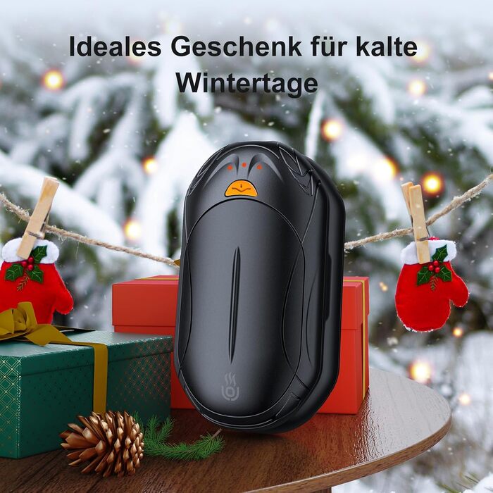 Електричний грілка для рук 2-в-1 OUTJUT 6000mAh, USB, акумулятор, 20 годин роботи, 3 режими нагріву, швидкий нагрів, для спорту на відкритому повітрі взимку, подарунок на Різдво, чорний