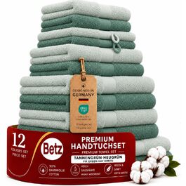 Набір рушників Betz Premium 12 предметів, 100% бавовна, Oeko-TEX, 470 г/м², колір сіно-зелений/ялиновий