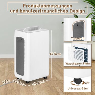 Електричний осушувач повітря Eulenke 26L для приміщень до 50м², 3 режими роботи, цифровий дисплей, знімний бак 4.3L та шланг, таймер 24г, тихий осушувач для підвалу, 26 л/день