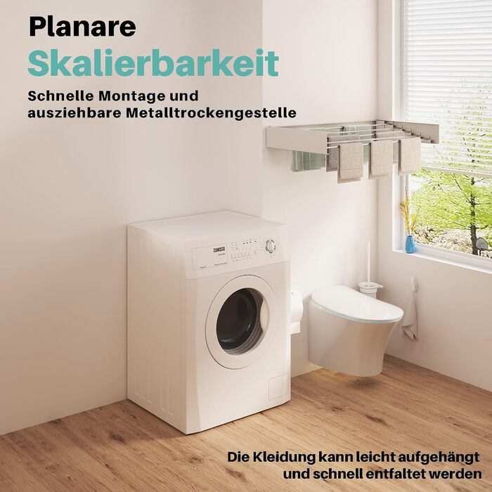 Сушарка для білизни настінна 80 см, висувна стійка, мотузка для білизни, настінний сушар, вантажопідйомність 30 кг, розкладний, економний для балконів/маленьких квартир/стін