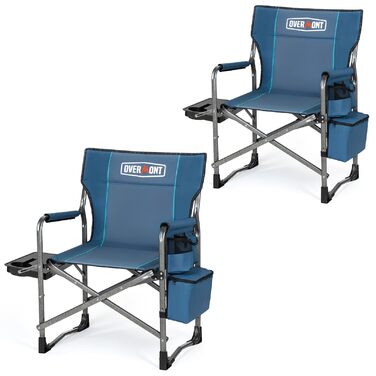 Кемпінговий стілець OVERMONT складний з бічним столиком та охолоджувальною сумкою (2 шт., чорний) - до 180 кг