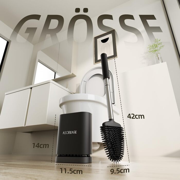 Набір для чищення унітазу ASOBEAGE: силіконова щітка, нержавіюча сталь, кріплення на стіну, швидковисихаючий тримач (Чорний)
