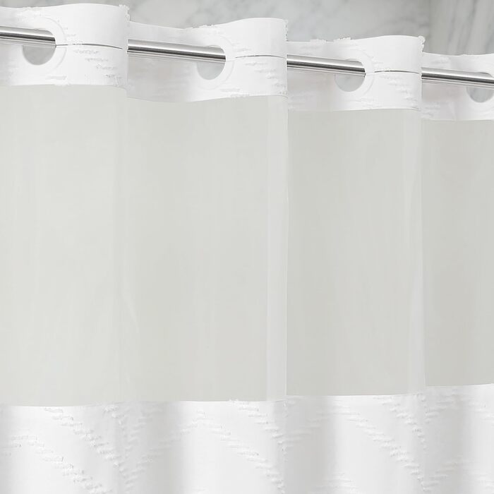 Водонепроникна штора для душу з тканини 180x190 см, 260 GSM, сіра (сітка-бохо-біла). Преміум-якість, антигрибкова, з 10 кільцями, стиль готелю/SPA, машинне прання