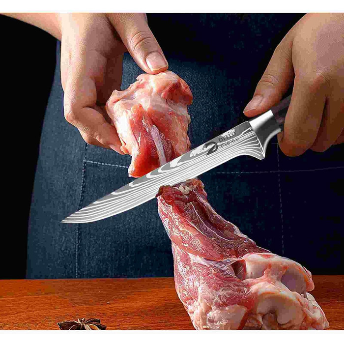 Набір кухонних ножів Dfito, 8 предметів, професійний, з роллю, з високоякісної нержавіючої сталі, для шеф-кухаря, гострі, з червоною ручкою