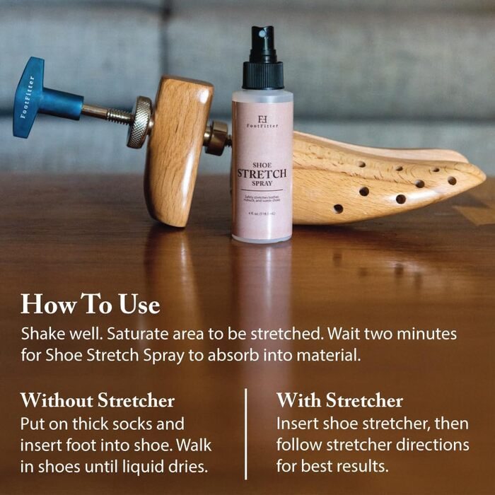 FootFitter Professional Shoe and Boot Stretch Spray, for Leather, Suede, and Canvas, Made in the USA, 4 oz, 473 ml, 120 ml
