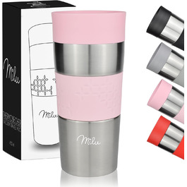 Термокружка Milu 350ml/450ml: ізольована, не протікає, з нержавіючої сталі, для авто, з подвійними стінками, рожева