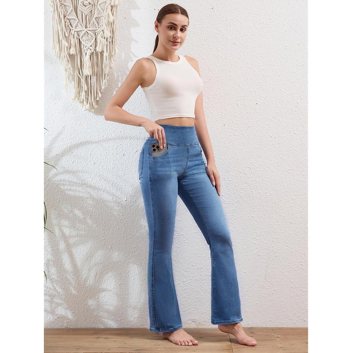 Джинси жіночі Chase Hot Bootcut, висока талія, еластичні джеггінси з кишенями, середній блакитний колір, розмір XL, внутрішній шов 29