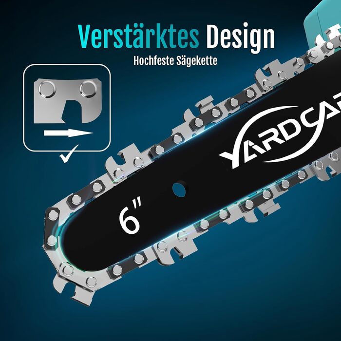 Mini акумуляторна ланцюгова пила Yardcare 6 дюймів з автоматичним змащенням, акумулятор та зарядний пристрій, для обрізки гілок та дерева