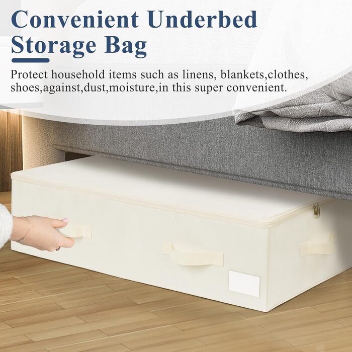 Комод під ліжко Lannvan, 2 шт. Коробки для зберігання під ліжко з кришкою, складні, з 4 посиленими ручками, для одягу, постільної білизни, ковдр, подушок (70 * 41 * 18 см), Бежевий