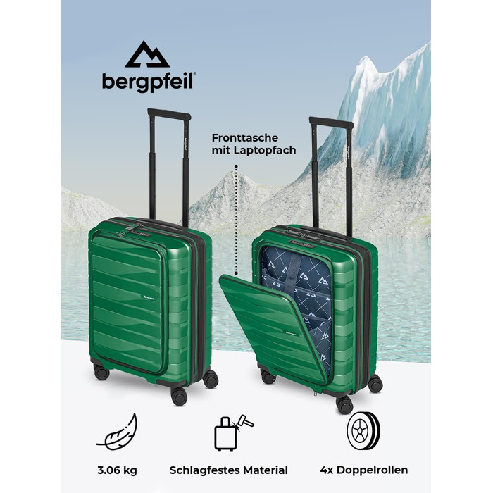 Чемодан середнього розміру з жорстким корпусом, розкладний, з відділенням для ноутбука | Trolley, 45 x 27 x 66 см, поліпропілен, 3.7 кг, TSA-замок, подвійні колеса (Ізумрудно-зелений металік)
