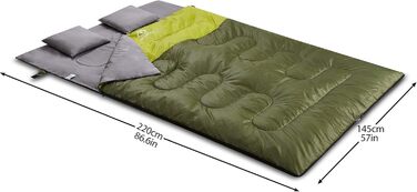 Спальний мішок Oaskys для двох дорослих з подушками – Queen Size XL, водовідштовхуючий, для всіх сезонів, кемпінг, подорожі, 59x86.6 дюймів, оливковий