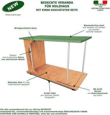 Будка для собак LEGNO з верандою, XXXL, з подвійним входом, з масивного дерева, Made in Italy