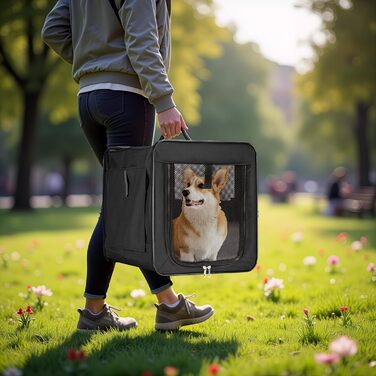 Транспортна переноска для собак та котів Wiltec, чорна, 58x46x53 см, складна, з подушкою